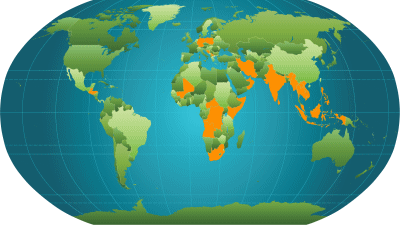 World map showing the areas in which MASC Training Services work